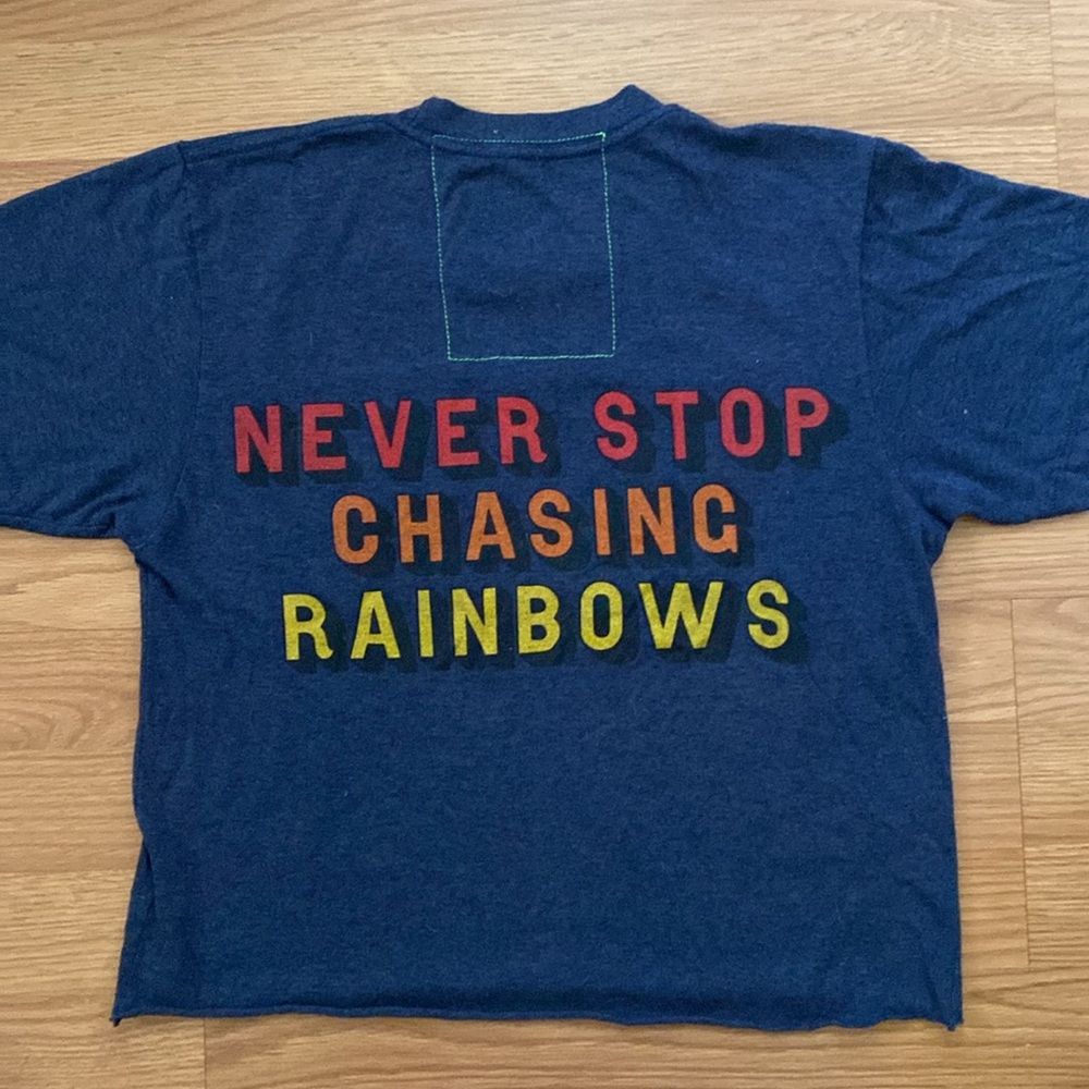 ❤️ Aviator Nation Smiley Face Rainbow Tee Blue Size Small